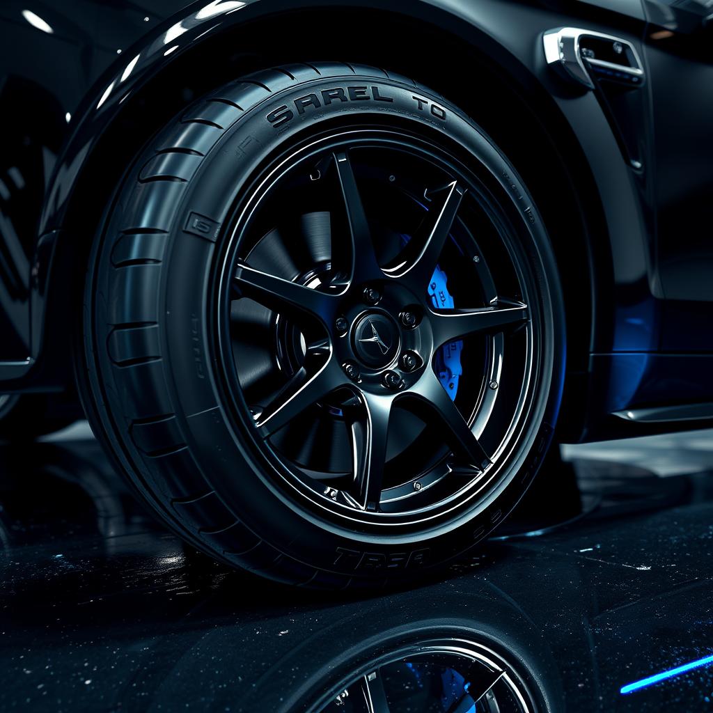 Close-up of a glossy alloy wheel under studio lighting at Scottsdale Wheel Repair